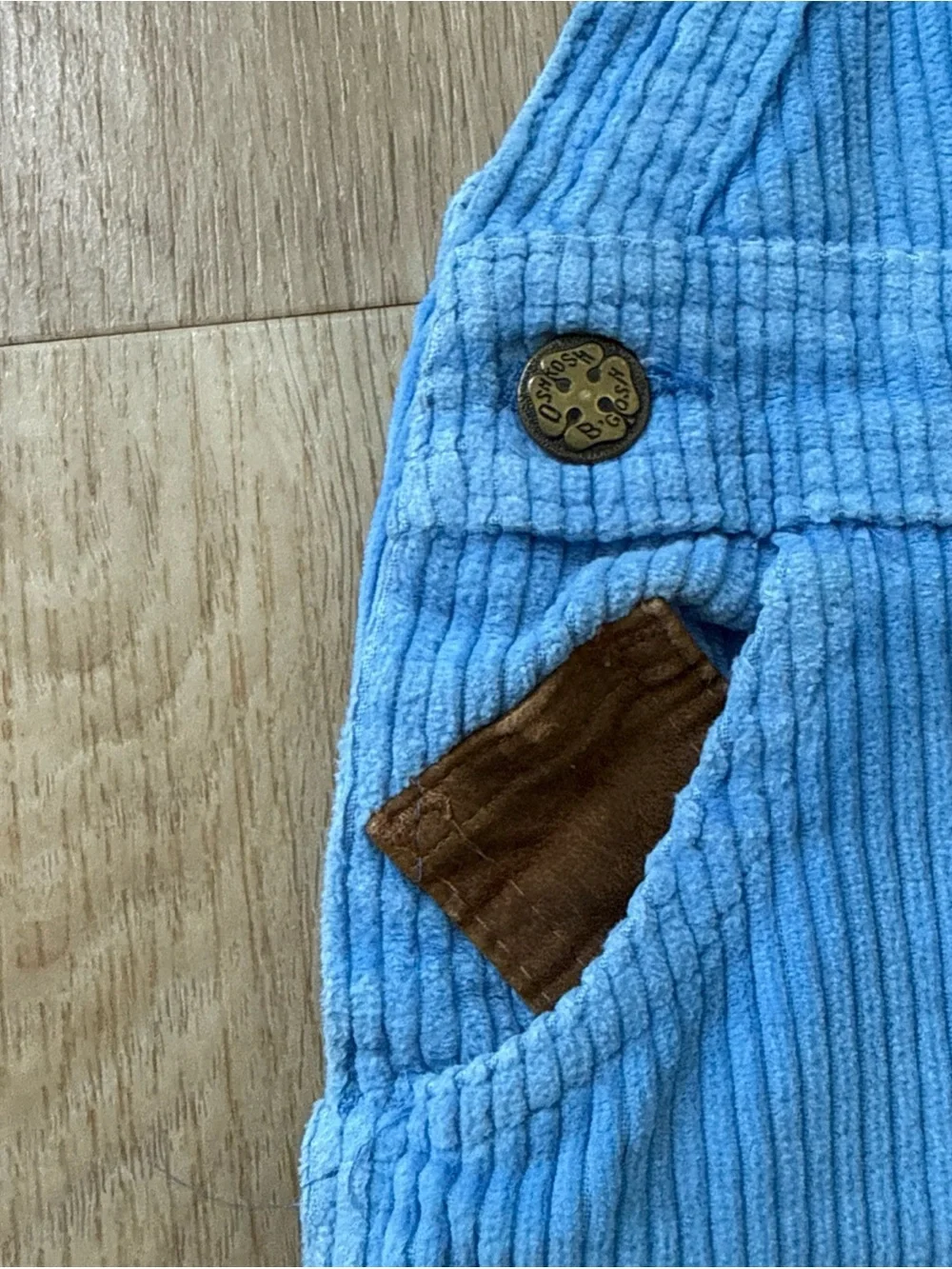 OshKosh B'gosh Light Blue Corduroy Overalls with Brown Trim